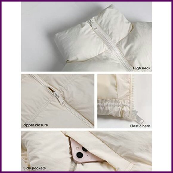 Women's Cropped Puffer Vest Lightweight Zip Up Stand Collar Winter - Picture 4 of 8